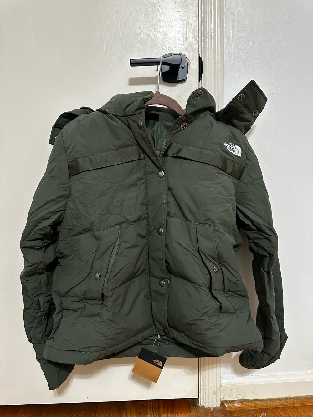 The North Face Women's Dark Olive Green Puffer Jacket with Hood